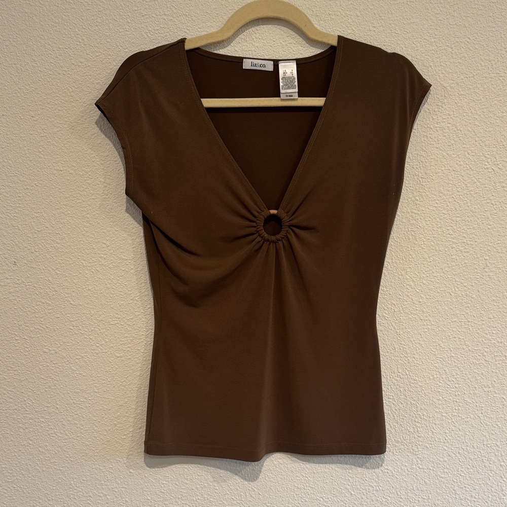 liz & co. Brown V-Neck Blouse